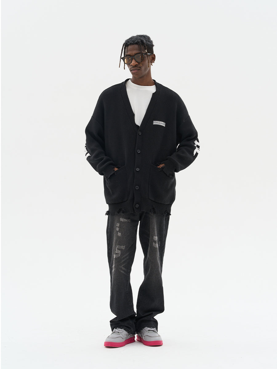 Harsh and Cruel Gothic Logo Printed Knit Sweater Cardigan