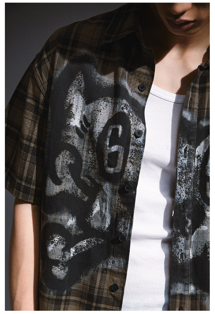 Remedy Skull Print Plaid Short Sleeve Shirt
