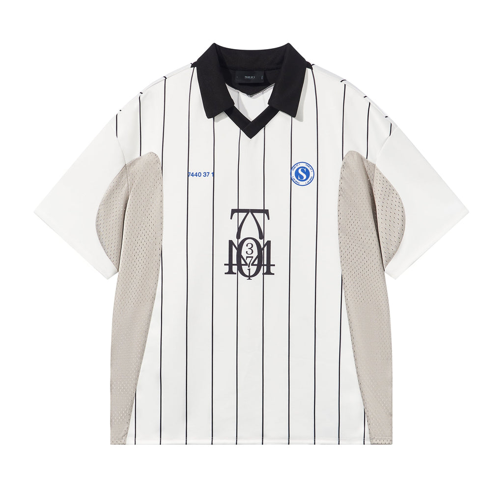 7440 37 1 Colorblocked "7" Stripe Printed Soccer Jersey Uniform Polo Shirt