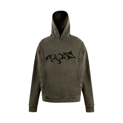 1807 Arranged Printed Washed Hoodie