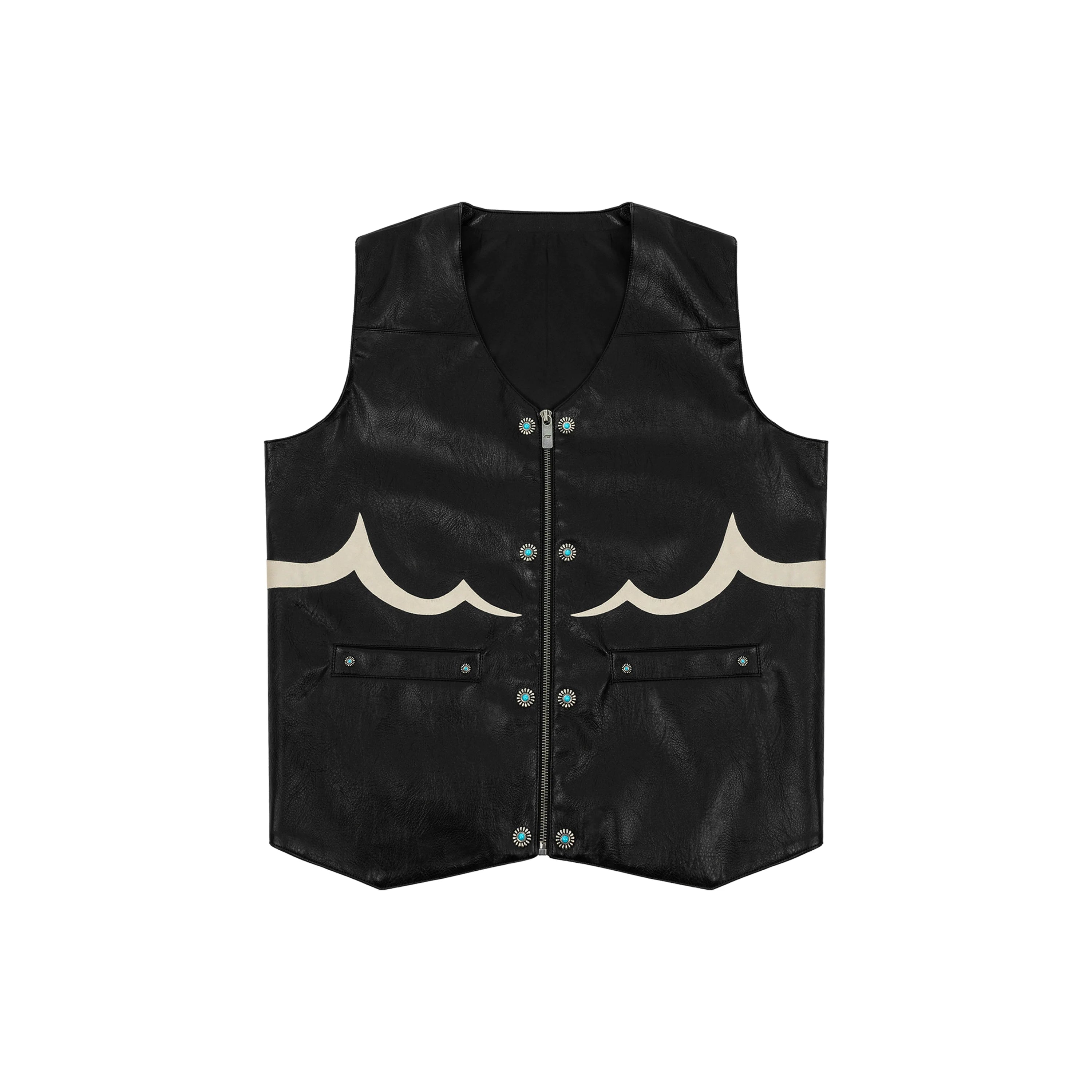 ANTIDOTE Turquoise Studded Western PU Leather Biker Vest
