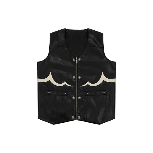 ANTIDOTE Turquoise Studded Western PU Leather Biker Vest
