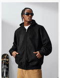 MEDM Suede Logo Patch Zip-Up Hoodie