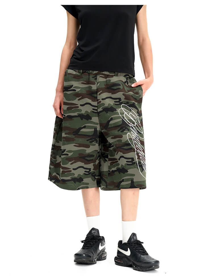 F3F Select Camo Calligraphy Embroidered Baggy Sweat Shorts