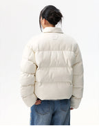 MEDM PU Leather 3D Embroidered Puffer Jacket