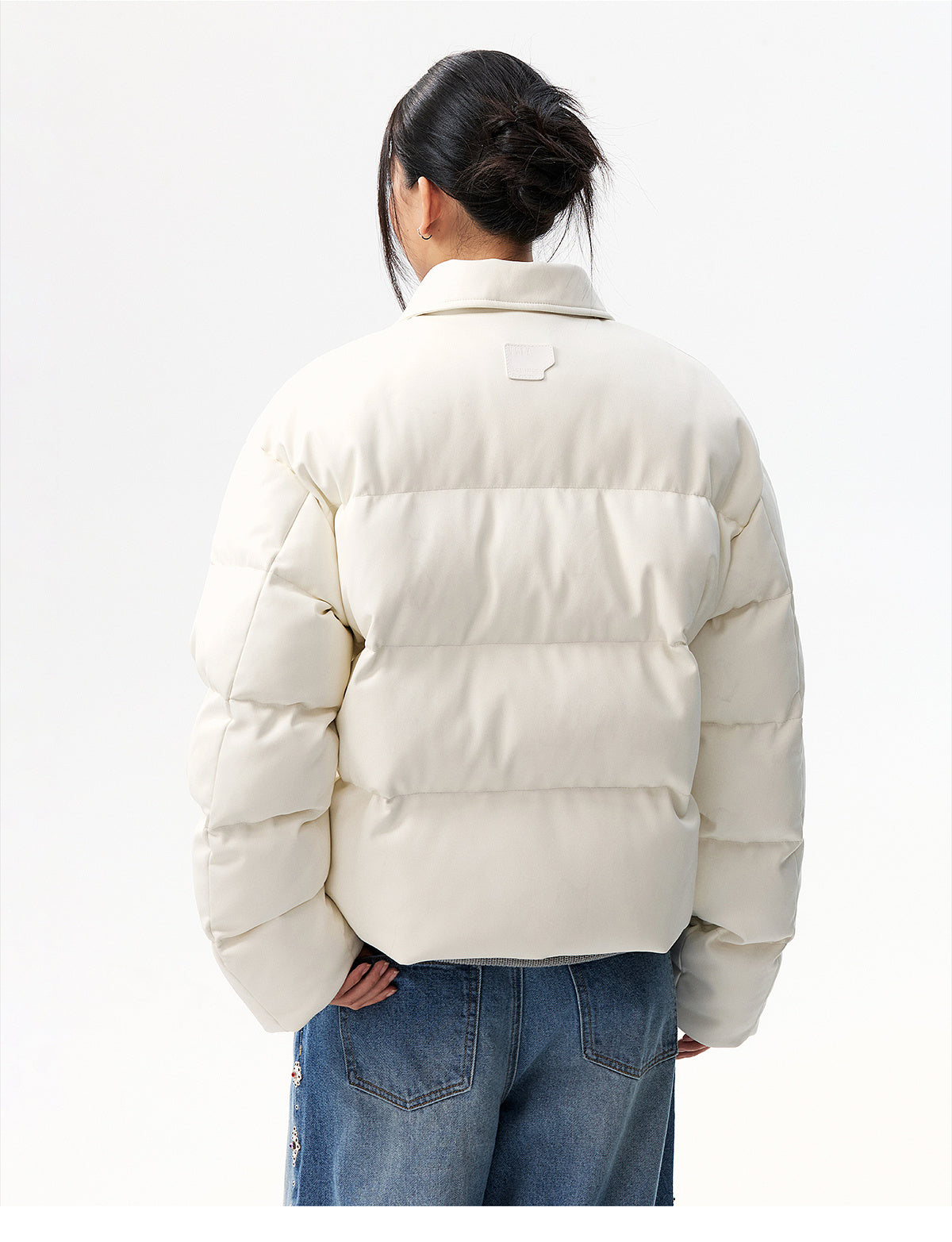 MEDM PU Leather 3D Embroidered Puffer Jacket