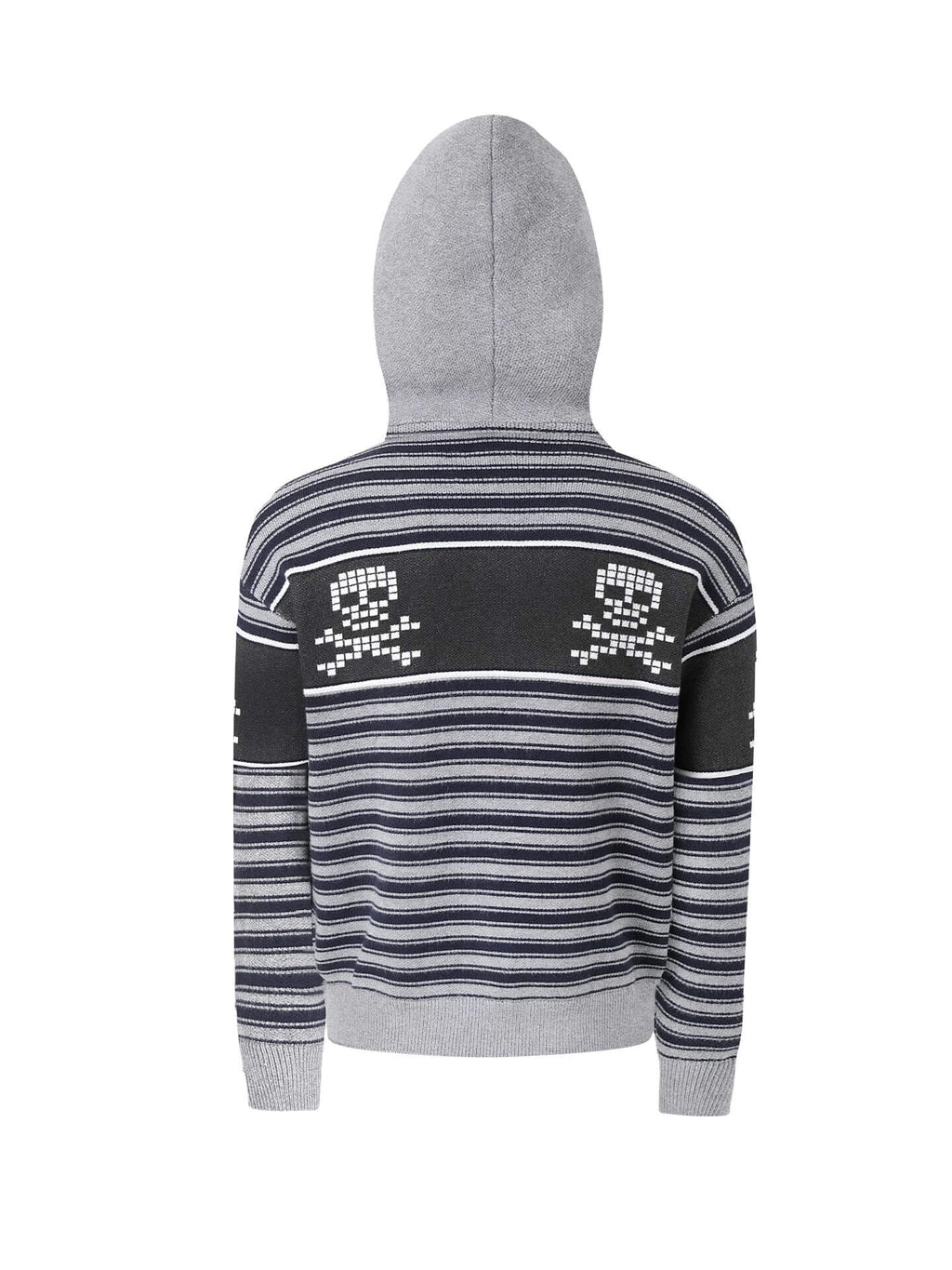 Night Lab Skull Striped Knit Zip Up Hoodie