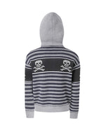 Night Lab Skull Striped Knit Zip Up Hoodie