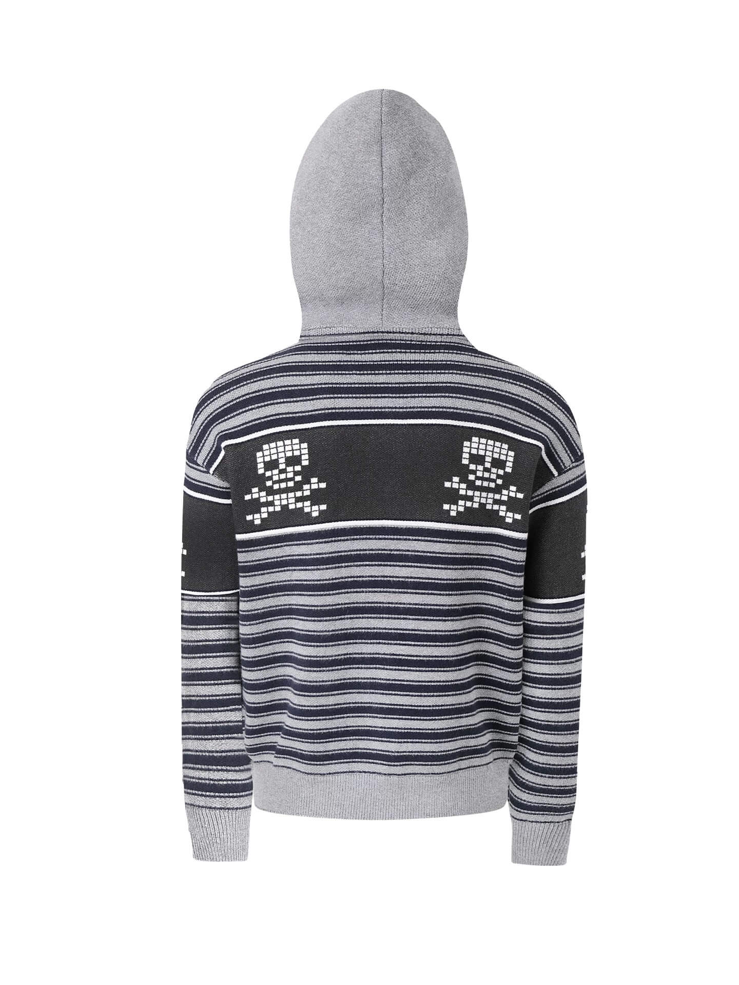 Night Lab Skull Striped Knit Zip Up Hoodie