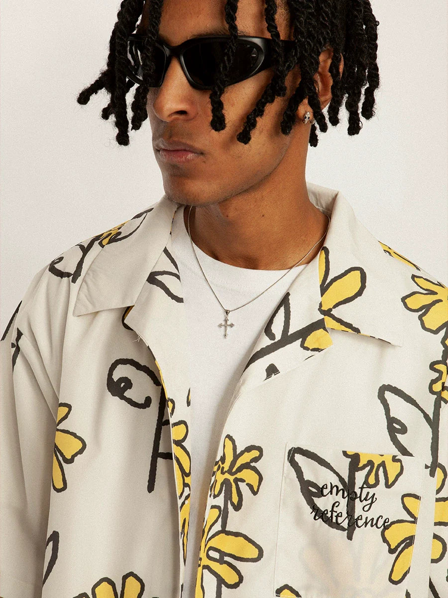 EMPTY REFERENCE Hand Painted Small Flower Short Sleeve Shirt