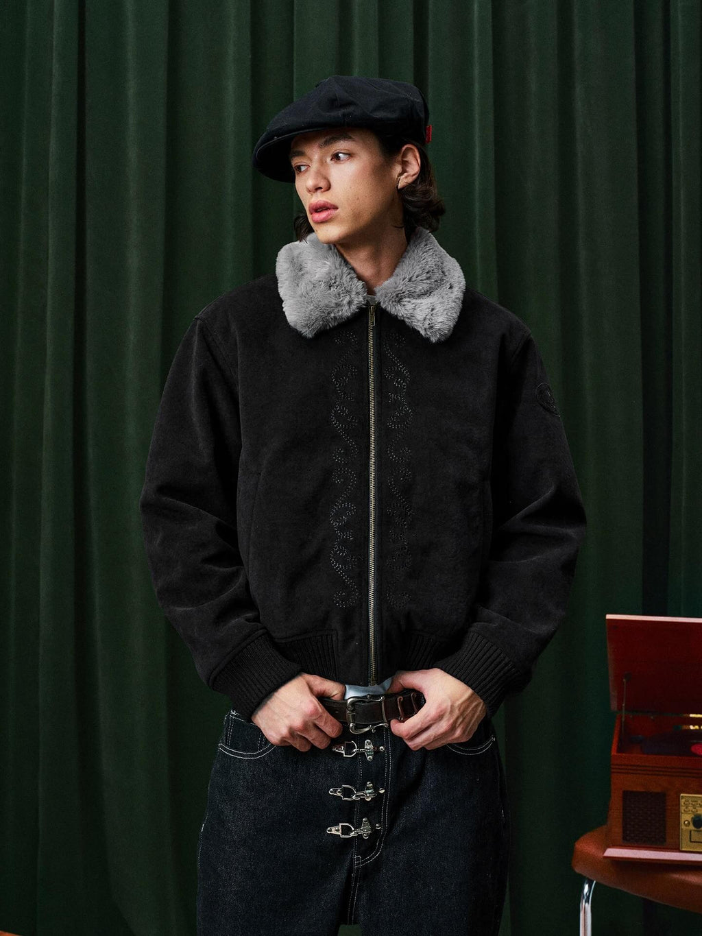 YADcrew Fur Collar Fleece Lined Bomber Jacket