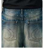 S45 Gemstone and Rhinestone Studded Washed Jeans