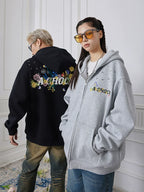 Achock Floral Embroidery Zipper Hoodie