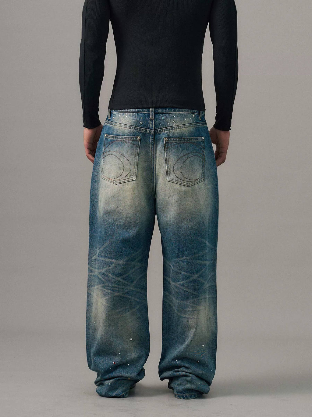 S45 Gemstone and Rhinestone Studded Washed Jeans
