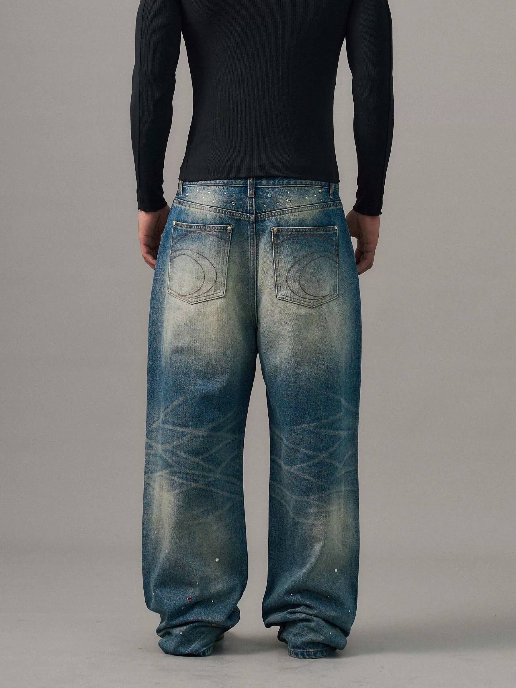 S45 Gemstone and Rhinestone Studded Washed Jeans