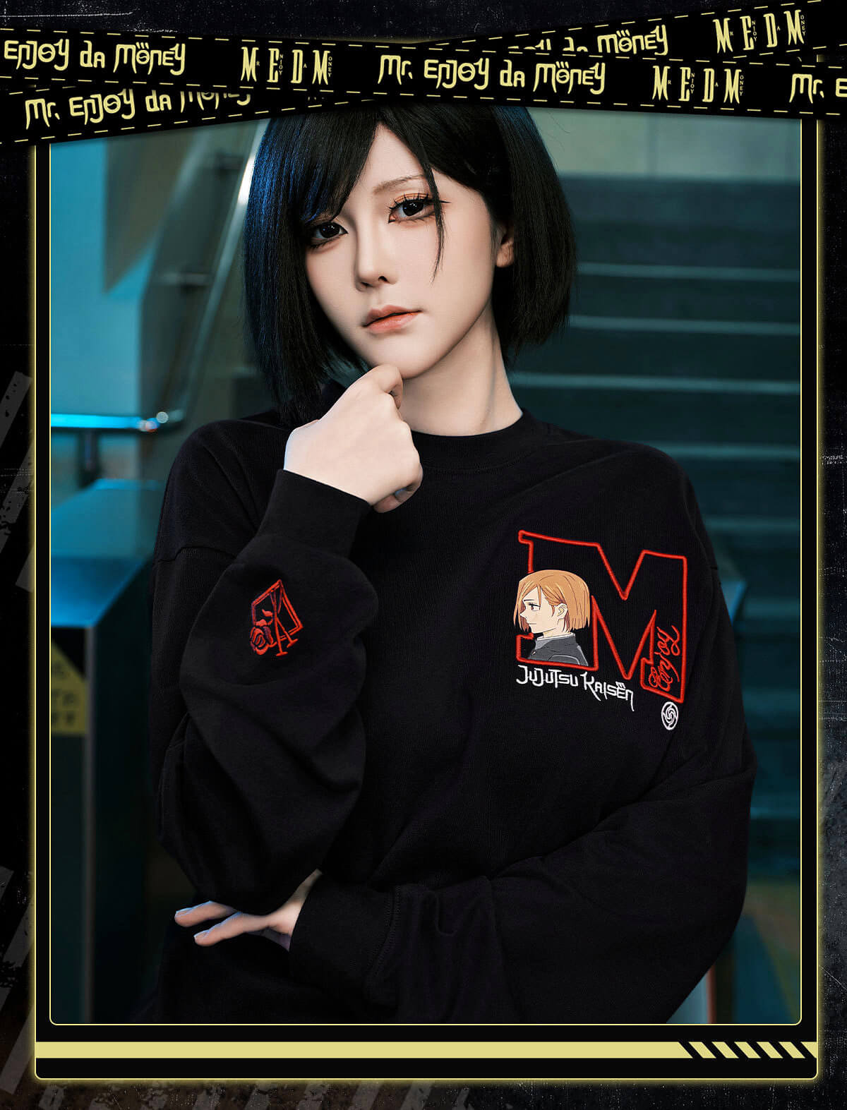 MEDM × Jujutsu Kaisen Big M Logo Character Print Embroidered Long Sleeve Tee