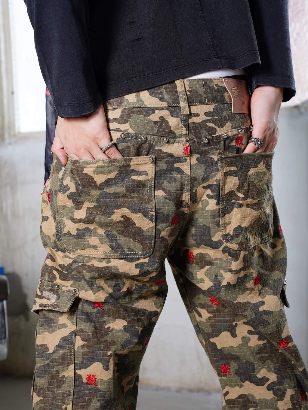 TGFCLUB Kill Fully Embroidered Studded Camouflage Cargo Pants