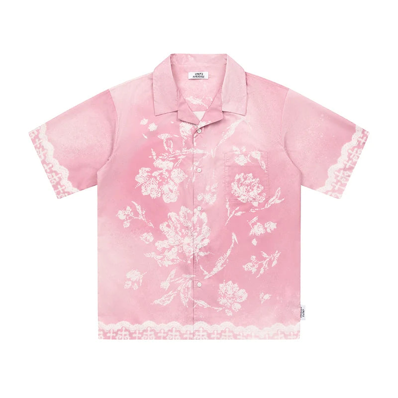 EMPTY REFERENCE Tie Dye Gradient Flower Short Sleeve Shirt