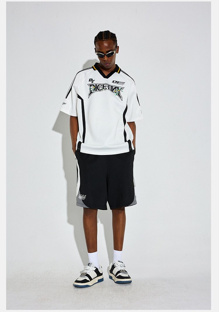 DICETINY Floral Logo Print Soccer Jersey Polo Shirt