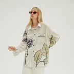 EMPTY REFERENCE Grape Leaf Fruit Print Long Sleeve Shirt