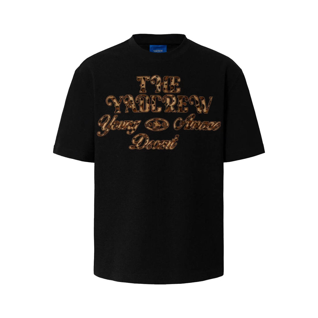 YADcrew Fuzzy Leopard Logo Patch Tee