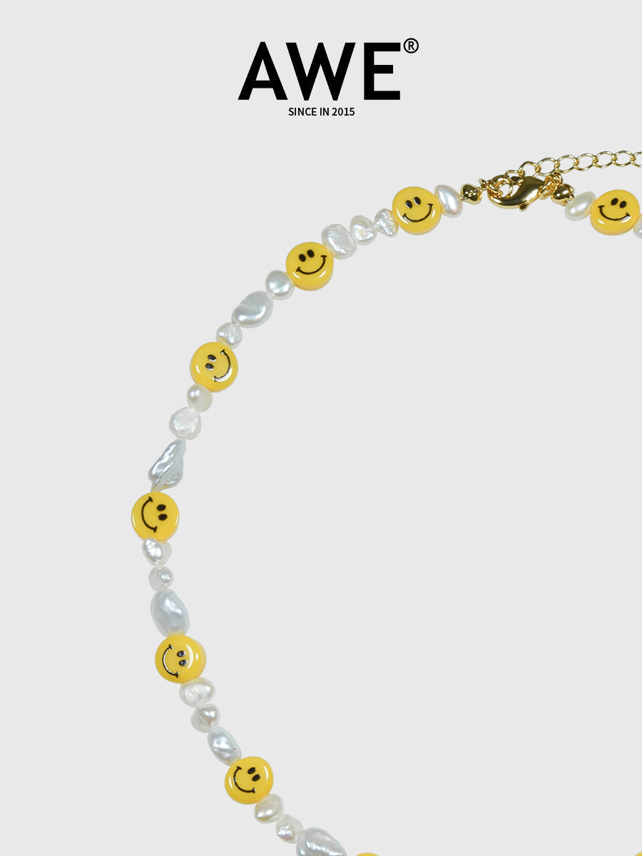 AWE Smiley Face Beaded Pearl Necklace