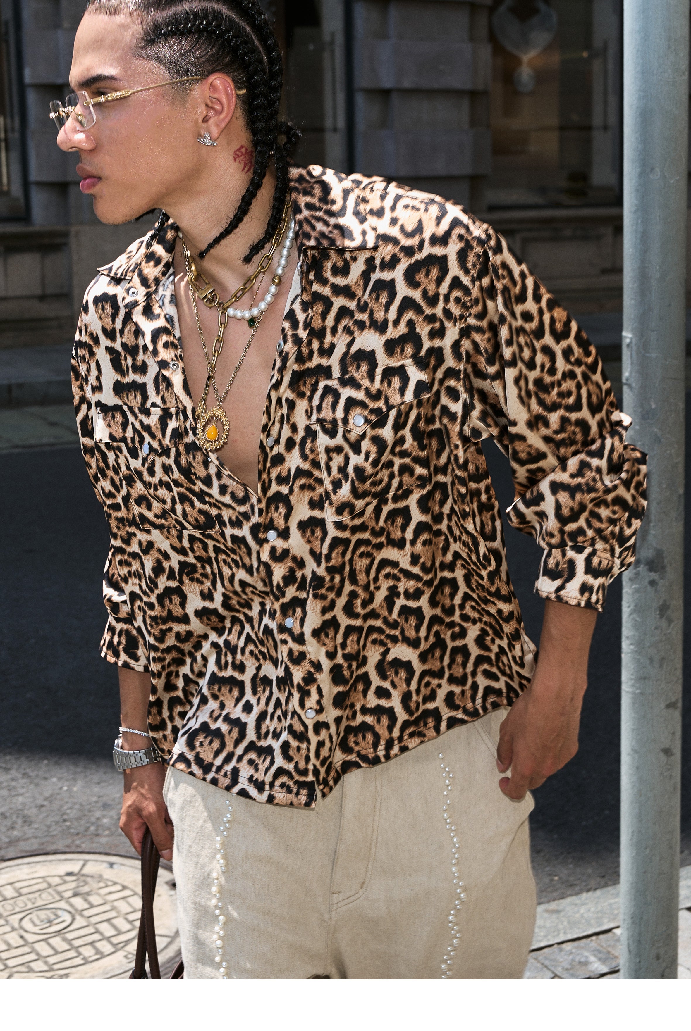 STEEPC Leopard Print Long Sleeve Shirt