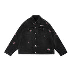 1807 All Over Floral Embroidered Washed Denim Jacket