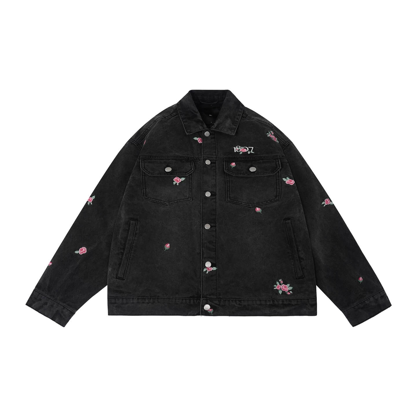 1807 All Over Floral Embroidered Washed Denim Jacket
