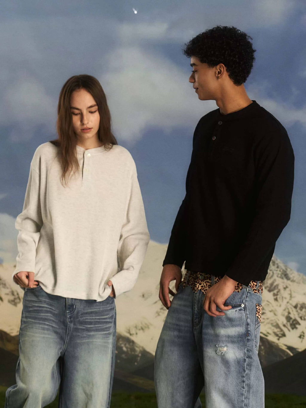 S45 Waffle Henley Neck Long Sleeve Tee