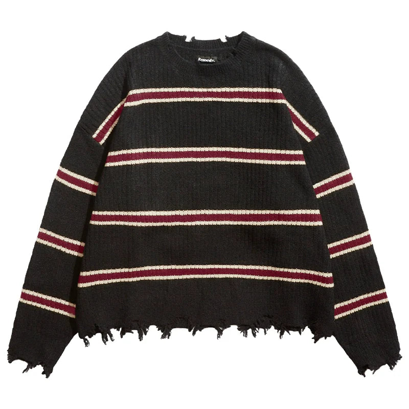 Remedy Striped Distressed Knit Sweater