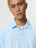 EMPTY REFERENCE Printed Blue Plaid Long Sleeve Shirt