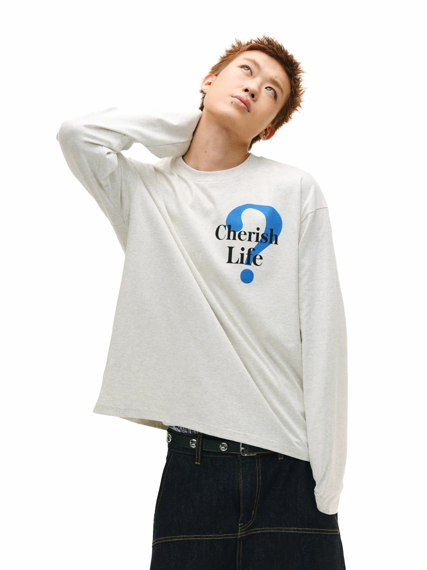 NOVACAM Question Mark Print Long Sleeve Tee