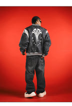 1807 In Here Crocodile PU Leather Varsity Jacket