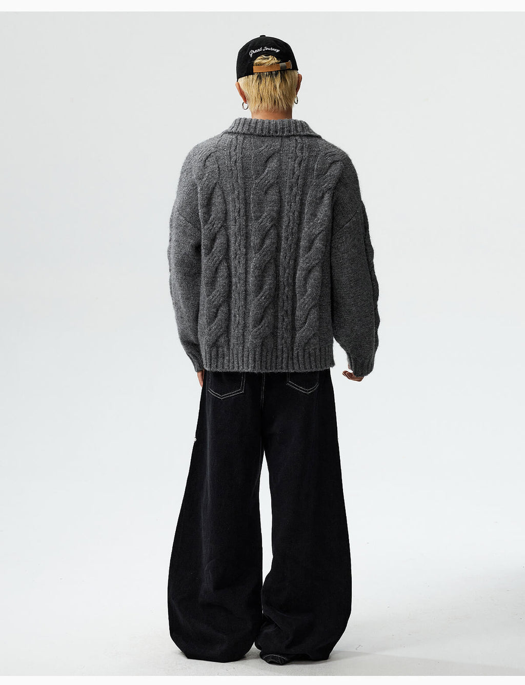 MEDM Cable Knit Half Zip Polo Sweater
