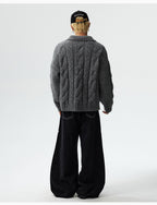 MEDM Cable Knit Half Zip Polo Sweater