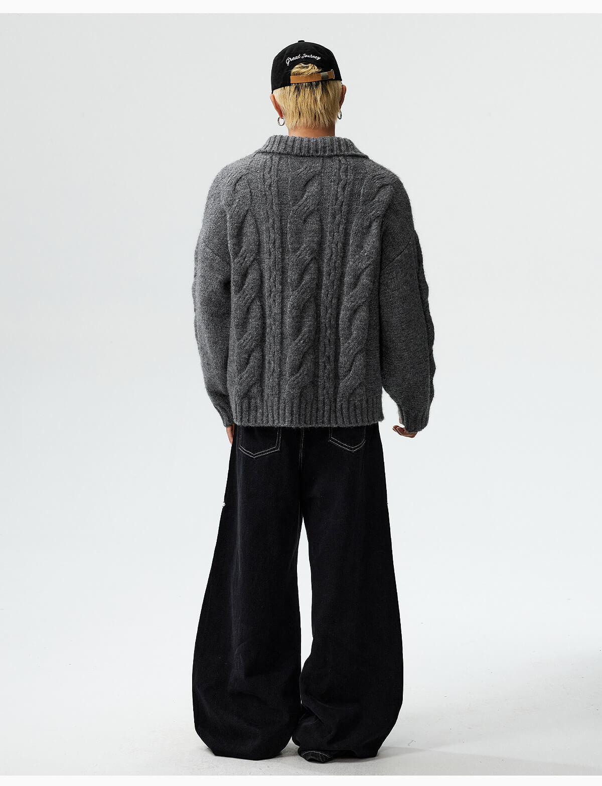 MEDM Cable Knit Half Zip Polo Sweater