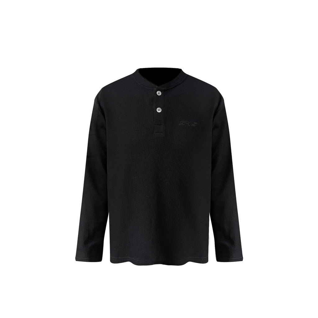 S45 Waffle Henley Neck Long Sleeve Tee