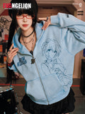 MEDM x EVA NEVER END Character Print Distressed Washed Zip Up Hoodie