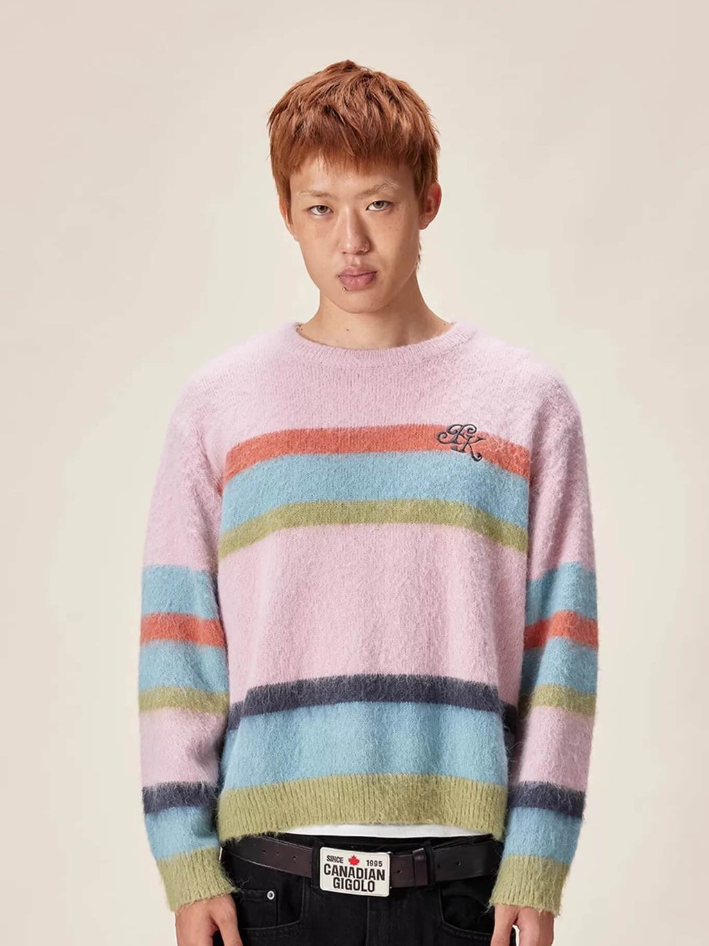 EVILKNIGHT(EK) Rainbow Striped Knit Sweater