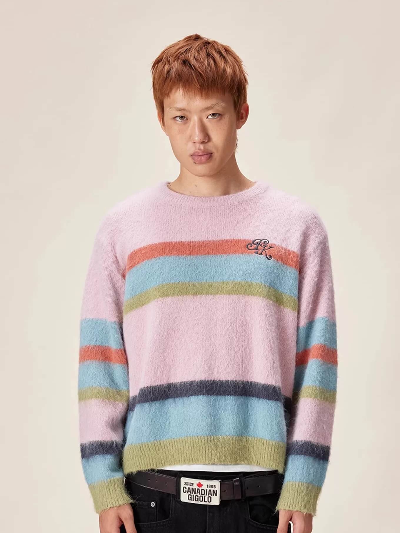 EVILKNIGHT(EK) Rainbow Striped Knit Sweater
