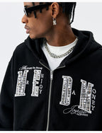 MEDM Pearl Logo Embellished Zip Up Hoodie