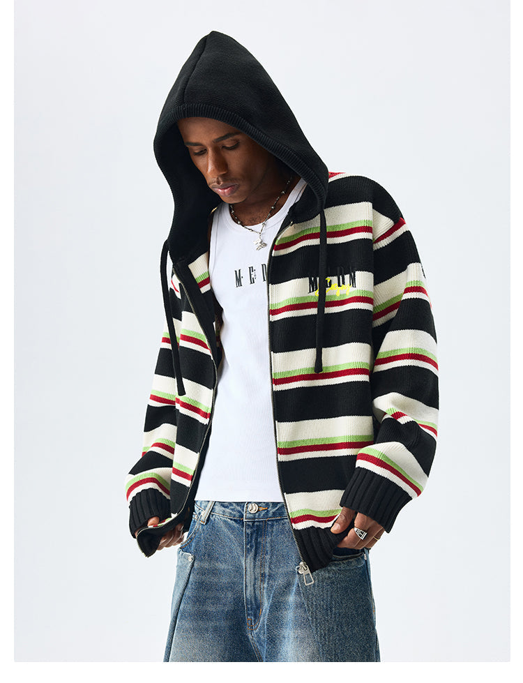 MEDM Colorful Stripes Zip-Up Knit Hoodie