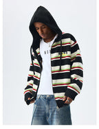 MEDM Colorful Stripes Zip-Up Knit Hoodie