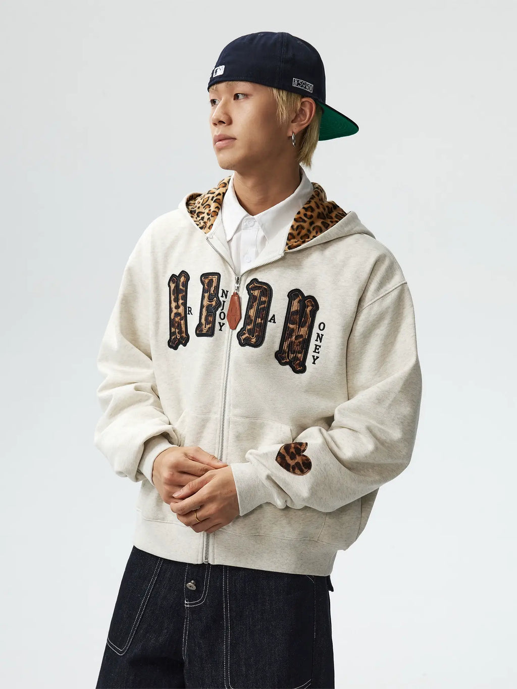 MEDM Leopard Faux Fur Layered Zip Up Hoodie