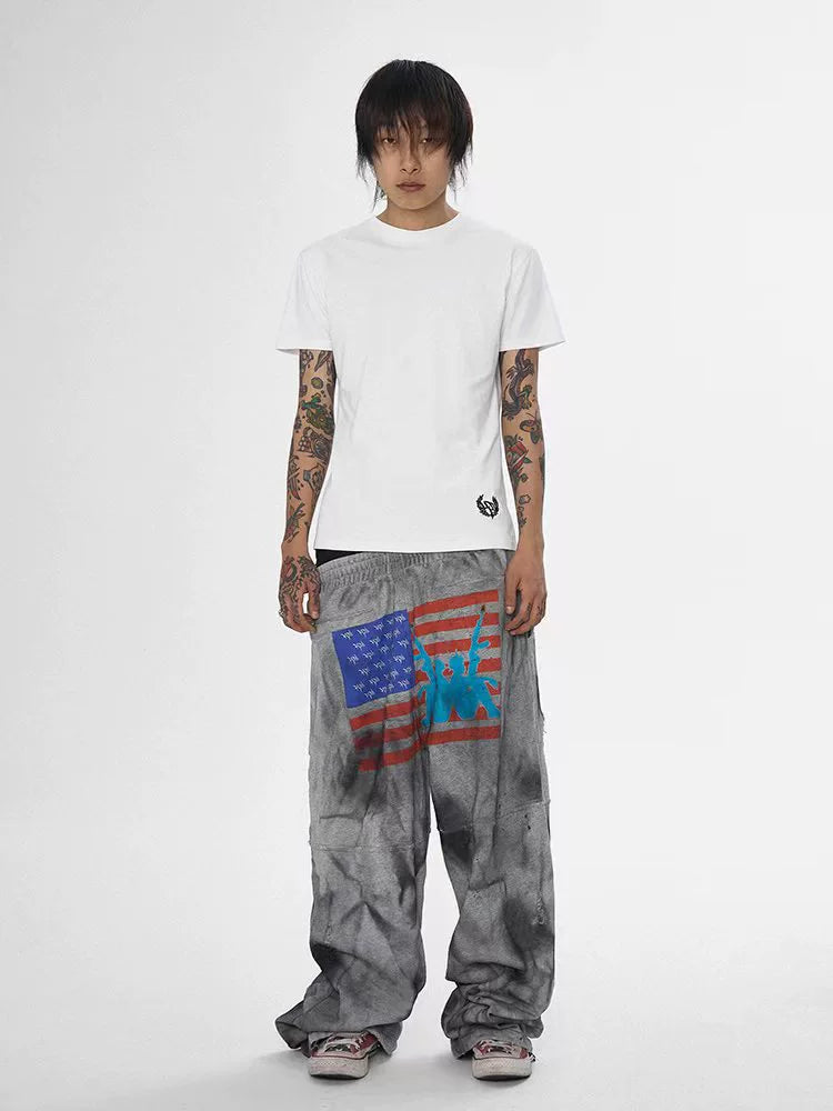KARMANISTIC Distressed Flag Print Jogger Sweatpants