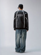 F2CE Striped Panel PU Leather Racing Jacket