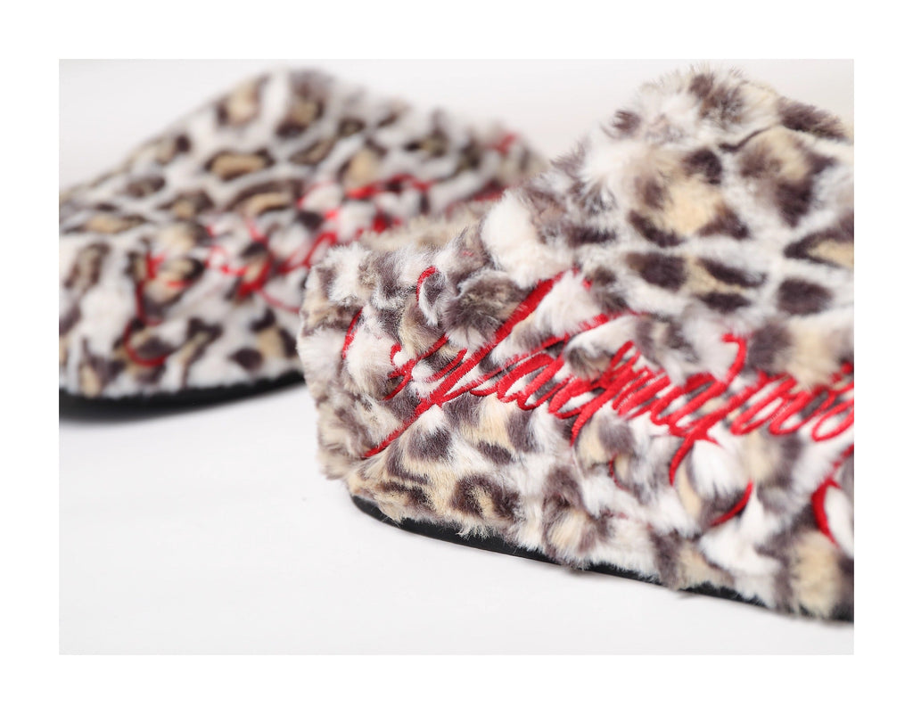 KARMANISTIC Leopard Fur Embroidered Slipper Clogs
