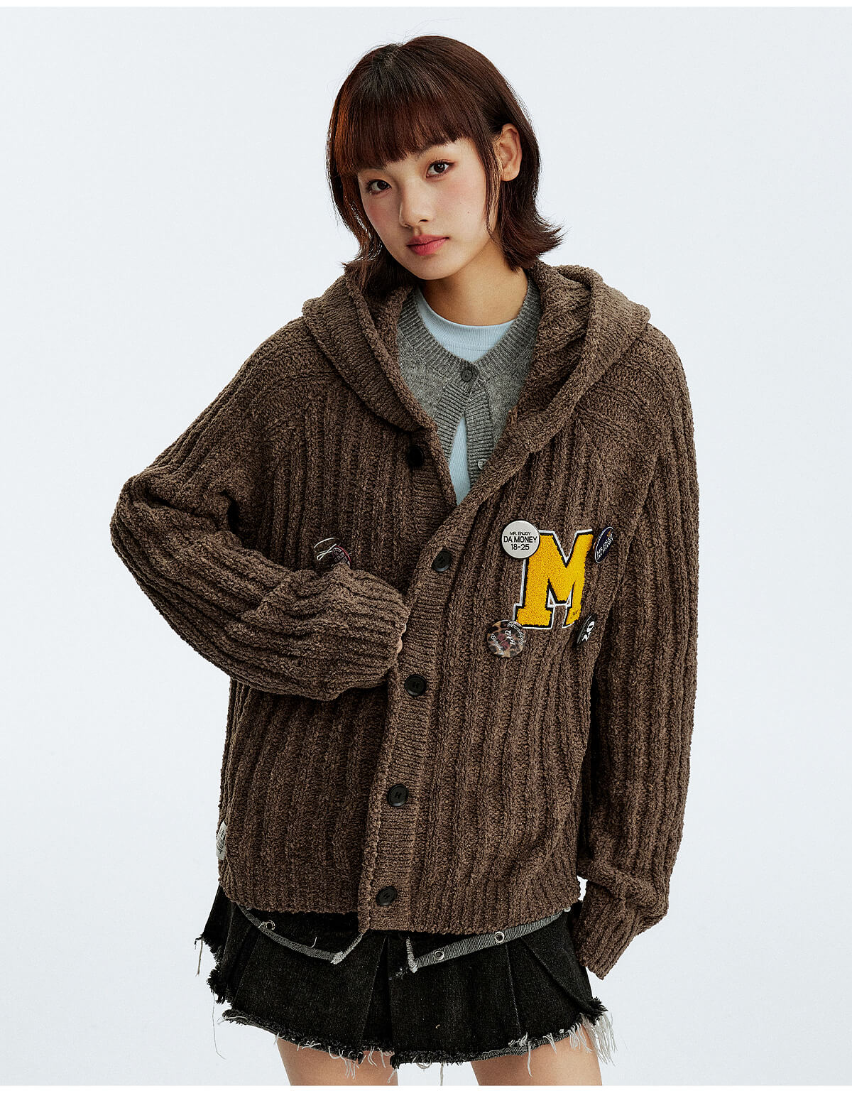 MEDM Stripe Knit Hooded Cardigan