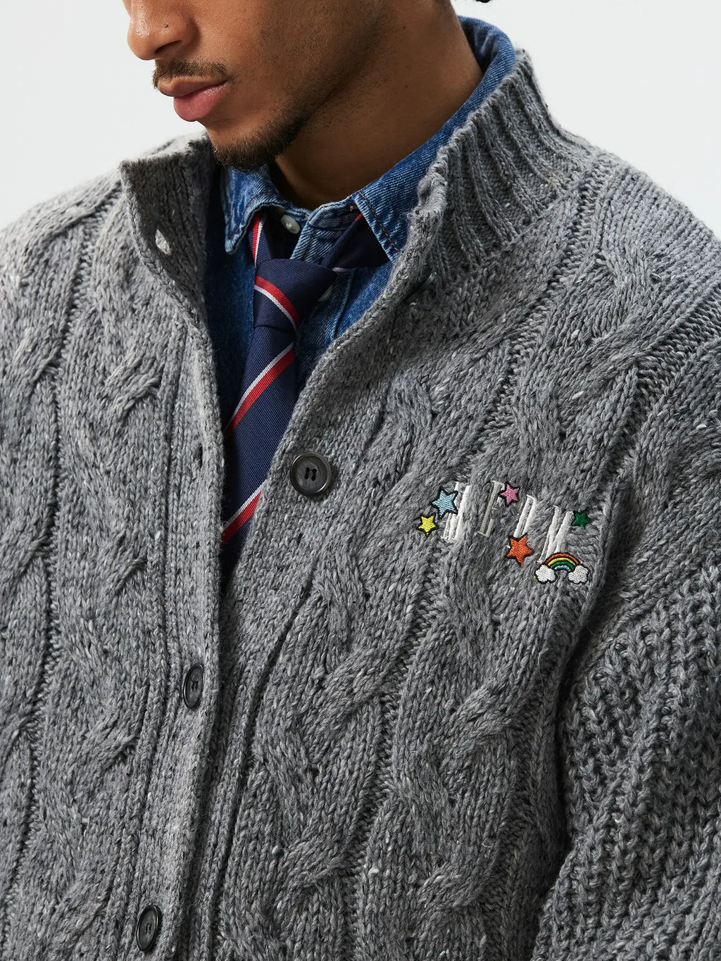 MEDM Speckled Cable Knit Cardigan